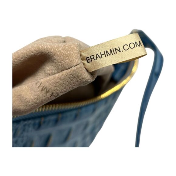 Brahmin Melbourne Katie Blue Croc Embossed Leather Shoulder Bag Adjustable Strap - Picture 13 of 16
